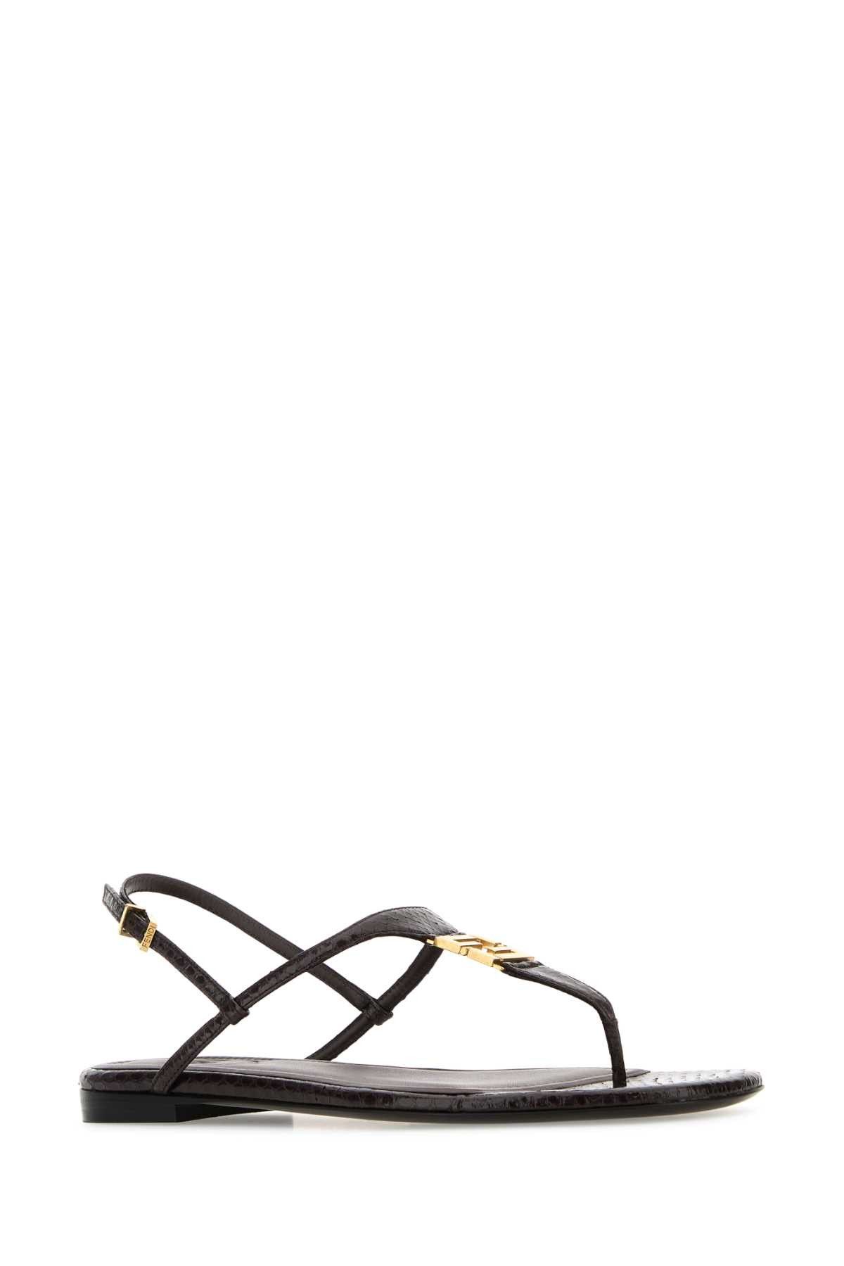 Fendi Chocolate Leather Fold Thong Sandals Size US 10 / IT 40 - 2 Thumbnail