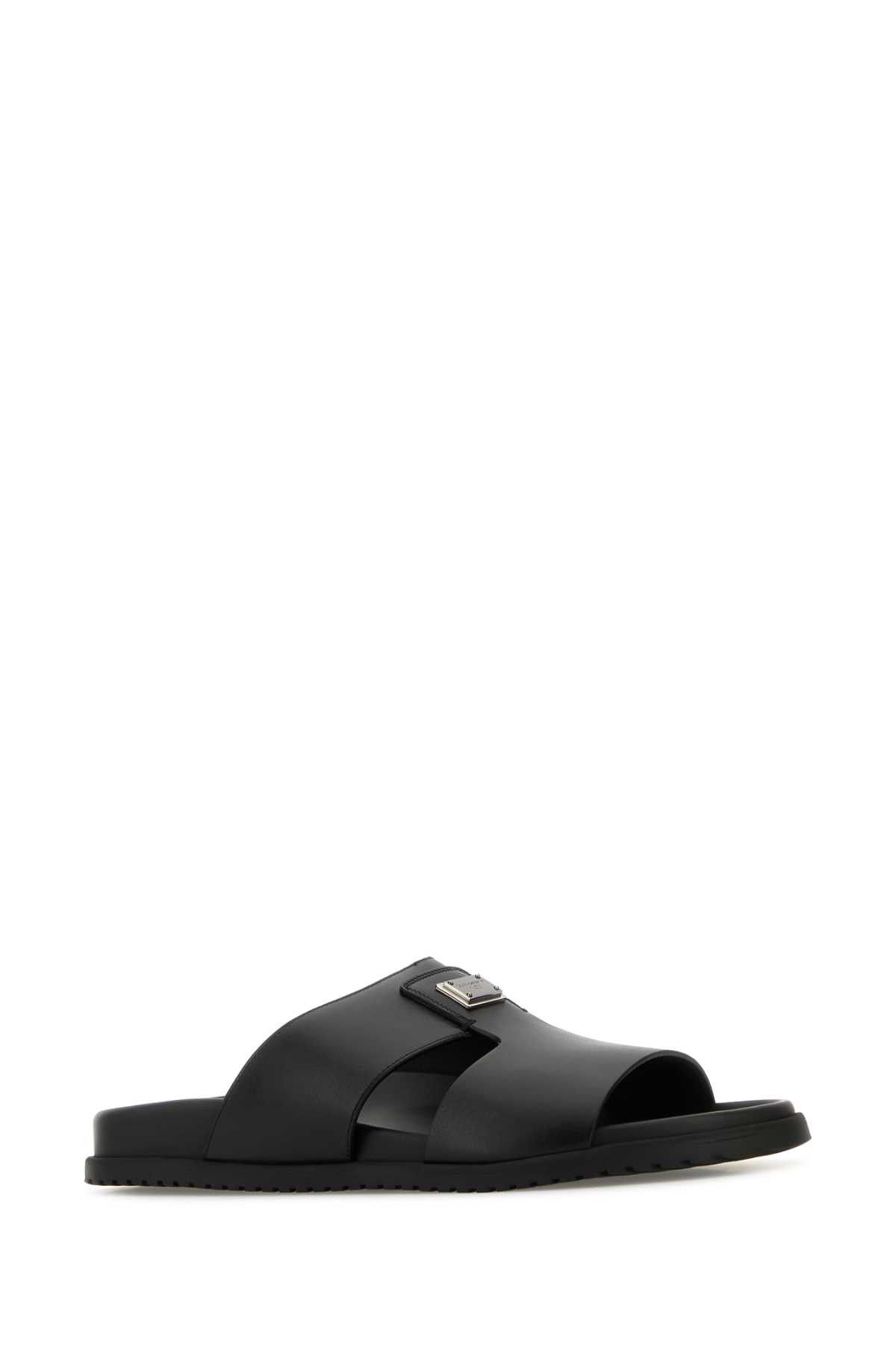 Dolce & Gabbana Black Leather Slippers Size US 7 / EU 40 - 2 Thumbnail