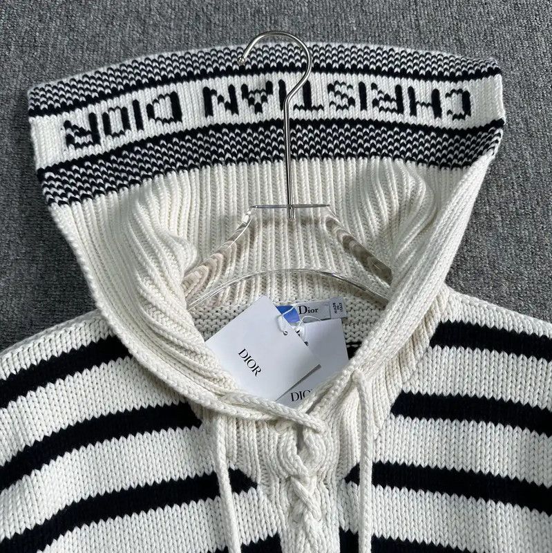 Dior Dior Striped Hoodie in Beige and Black 0089 Size L / US 10 / IT 46 - 2 Thumbnail