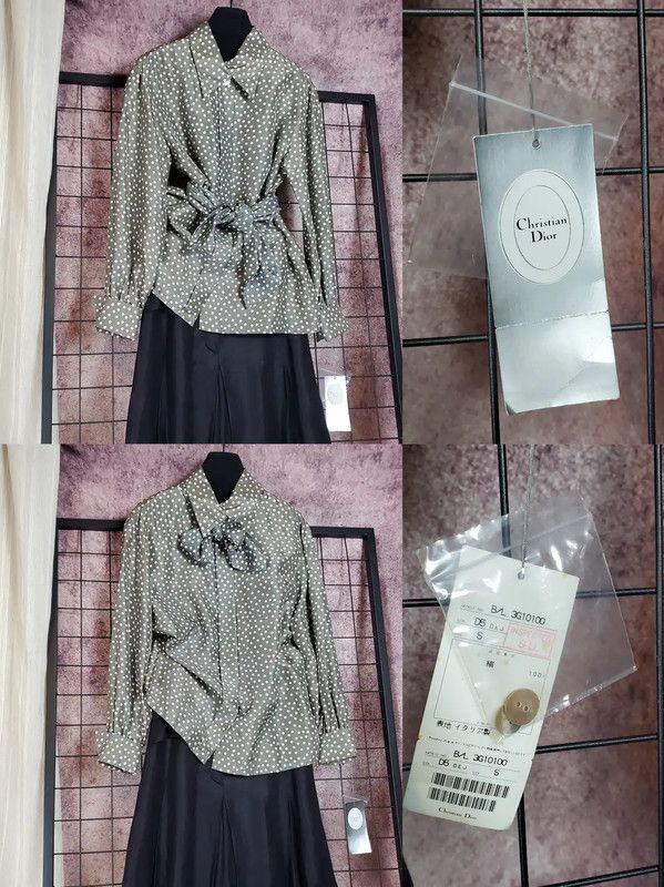Dior Dior Green Polka Dot Silk Blouse 0089 Size S / US 4 / IT 40 - 2 Thumbnail