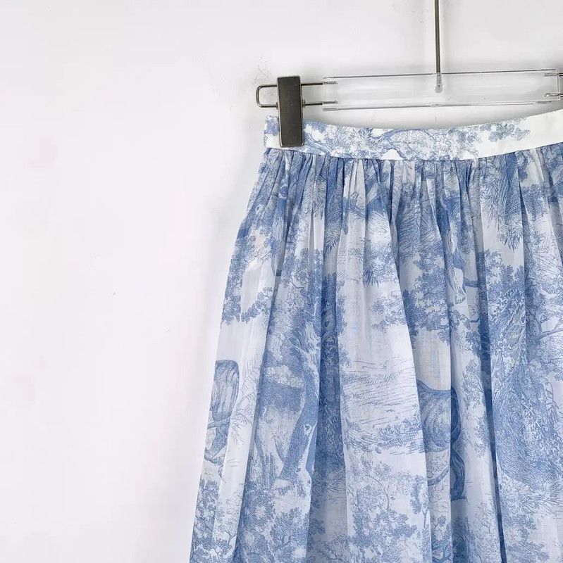 Dior Dior Light Blue Cotton Midi Skirt 0089 Size 22" - 3 Thumbnail