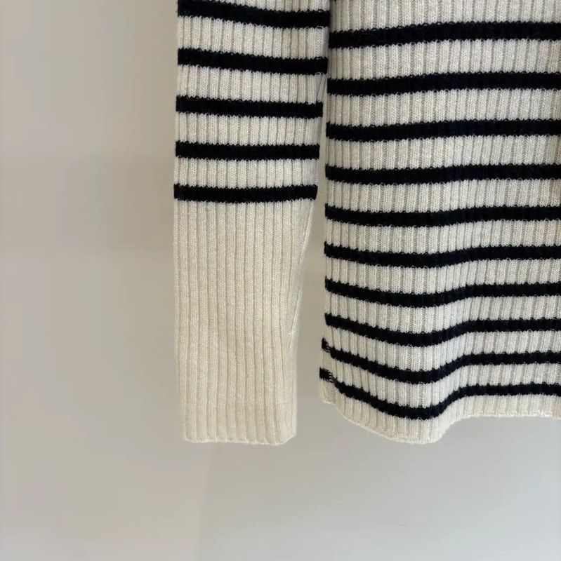 Dior Dior Winter White Striped Wool Sweater 0089 Size S / US 4 / IT 40 - 4 Thumbnail