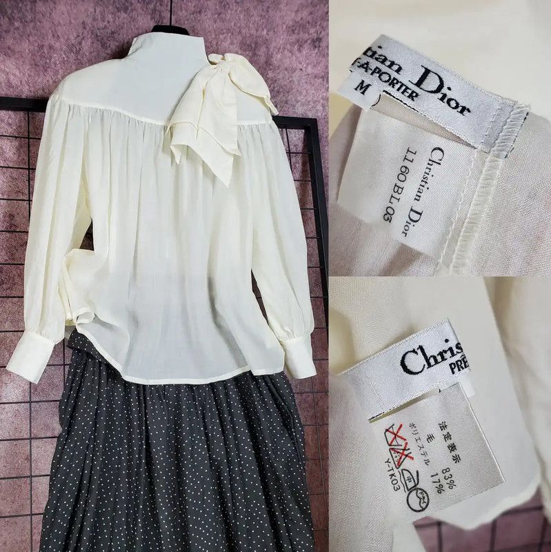 Dior Dior Cream Wool Blend Long Sleeve Blouse 0089 Size M / US 6-8 / IT 42-44 - 2 Thumbnail