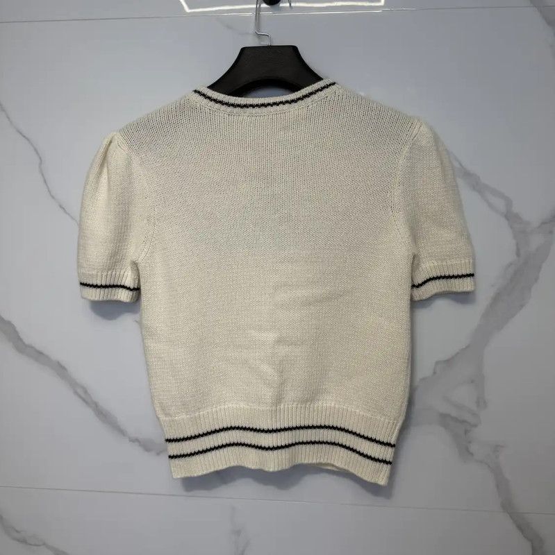 Dior Dior Cream Wool Logo Short-Sleeve Sweater 0089 Size L / US 10 / IT 46 - 2 Thumbnail