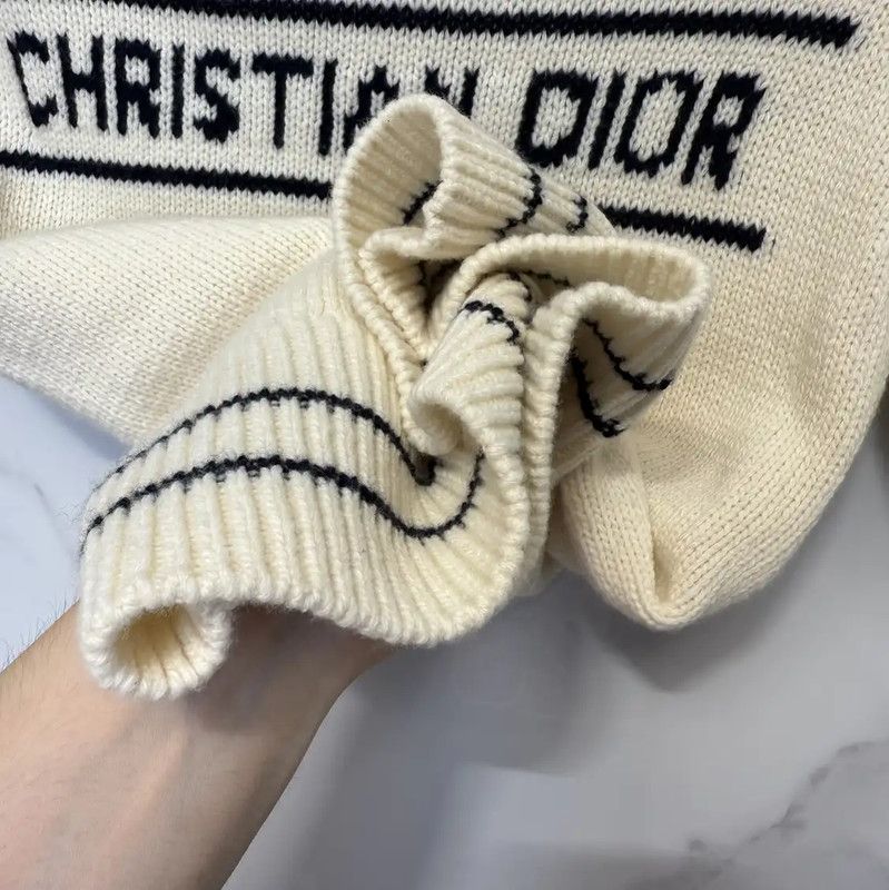 Dior Dior Cream Wool Logo Short-Sleeve Sweater 0089 Size L / US 10 / IT 46 - 6 Thumbnail