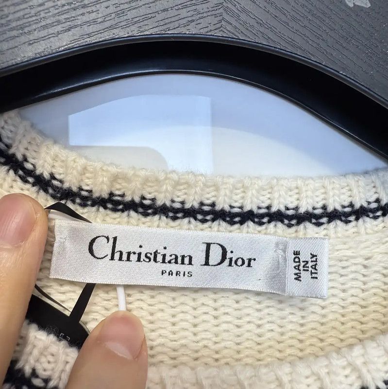 Dior Dior Cream Wool Logo Short-Sleeve Sweater 0089 Size L / US 10 / IT 46 - 3 Thumbnail