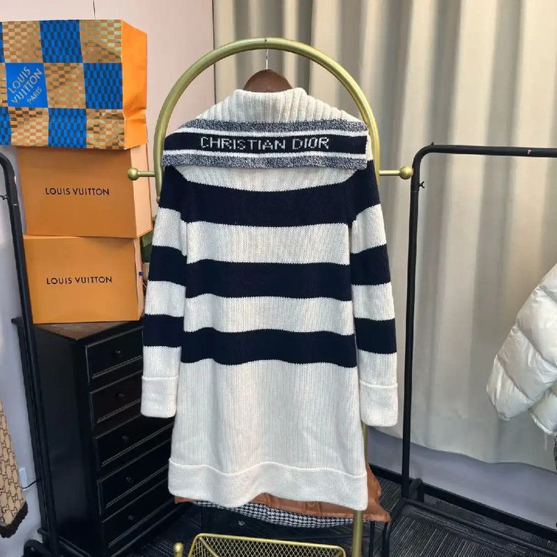 Dior Dior Women's White Wool Striped Coat 0089 Size S / US 4 / IT 40 - 2 Thumbnail