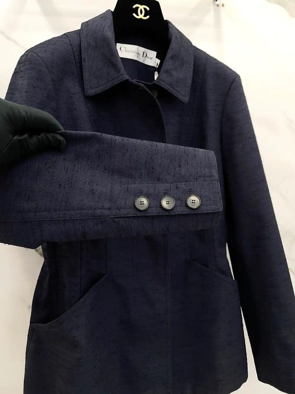 Dior Dior Women's Navy Blue Cotton Blend Jacket 0089 Size L / US 10 / IT 46 - 7 Thumbnail