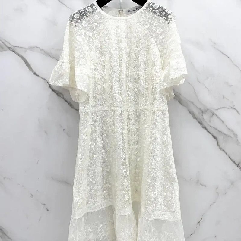 Dior Dior White Cotton Blend Short Sleeve Dress 0089 Size M / US 6-8 / IT 42-44 - 4 Thumbnail