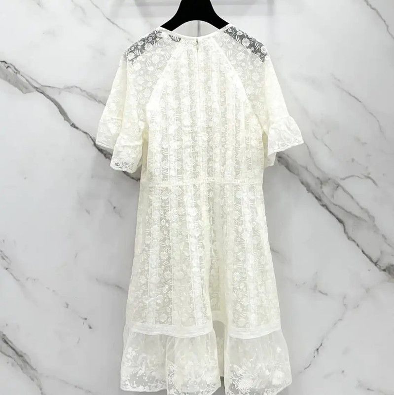 Dior Dior White Cotton Blend Short Sleeve Dress 0089 Size M / US 6-8 / IT 42-44 - 2 Thumbnail
