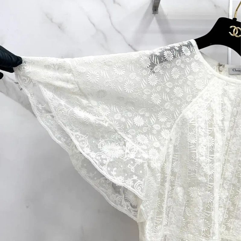 Dior Dior White Cotton Blend Short Sleeve Dress 0089 Size M / US 6-8 / IT 42-44 - 6 Thumbnail