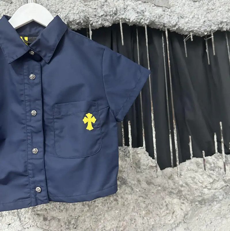 Chrome Hearts Chrome Hearts Casual Summer Blue Crop Shirt 0089 Size XS / US 0-2 / IT 36-38 - 4 Thumbnail