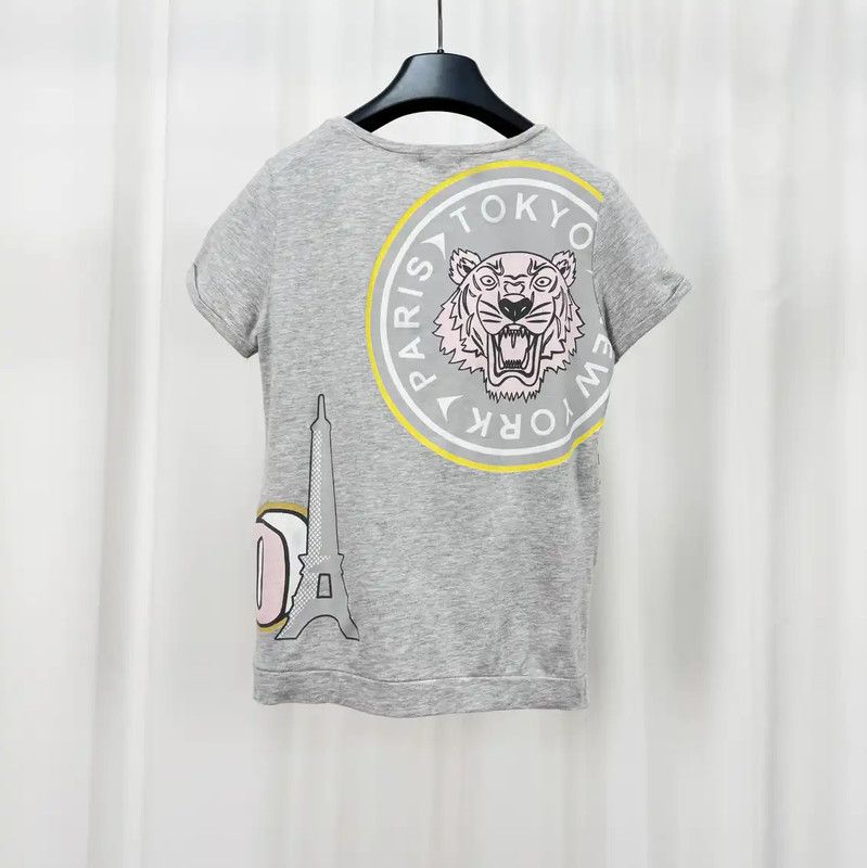 Kenzo KENZO Gray Cotton Graphic Short Sleeve T-Shirt 0089 Size XS / US 0-2 / IT 36-38 - 2 Thumbnail