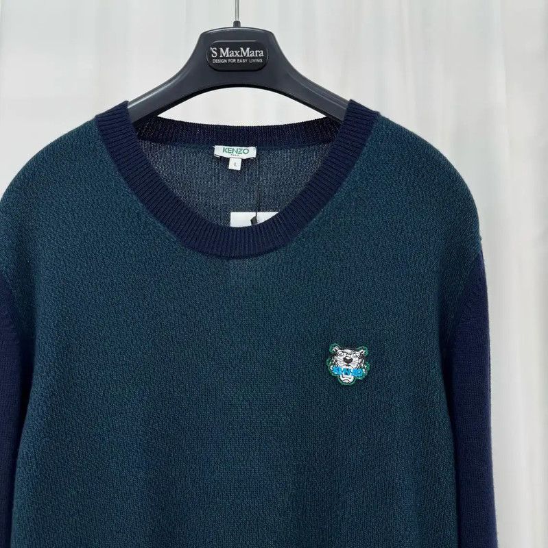 Kenzo KENZO Long Sleeve Embroidered Sweater in Blue Green 0089 Size L / US 10 / IT 46 - 3 Thumbnail