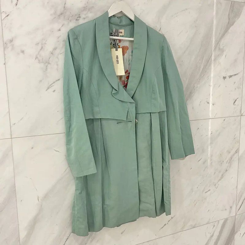 Kenzo KENZO Women's Long Green Cotton Trench Coat 0089 Size M / US 6-8 / IT 42-44 - 3 Thumbnail
