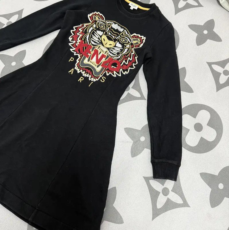 Kenzo Kenzo Black Cotton Dress with Tiger Logo 0089 Size XS / US 0-2 / IT 36-38 - 3 Thumbnail