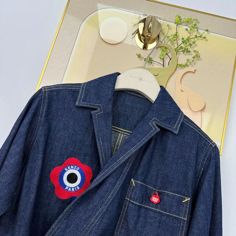 Kenzo KENZO Deep Blue Cotton Embroidered Jacket 0089 Size XS / US 0-2 / IT 36-38 - 4 Thumbnail