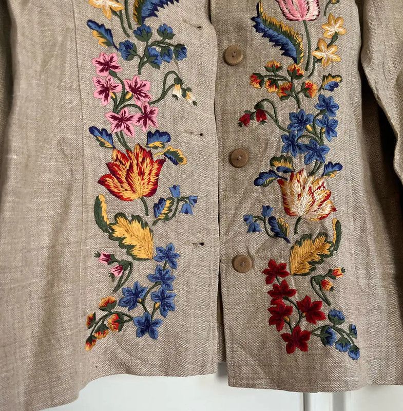 Kenzo KENZO Beige Women's Embroidered Cardigan 0089 Size M / US 6-8 / IT 42-44 - 2 Thumbnail