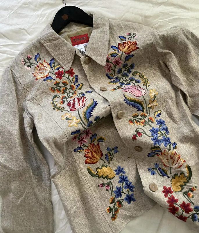 Kenzo KENZO Beige Women's Embroidered Cardigan 0089 Size M / US 6-8 / IT 42-44 - 3 Thumbnail