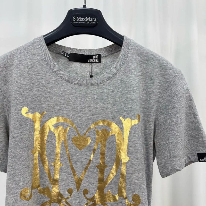 Moschino Moschino Grey Cotton Logo T-Shirt for Women 0089 Size L / US 10 / IT 46 - 3 Thumbnail
