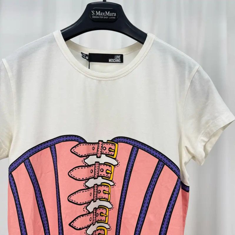 Moschino Moschino Summer White Logo T-Shirt for Women 0089 Size L / US 10 / IT 46 - 3 Thumbnail