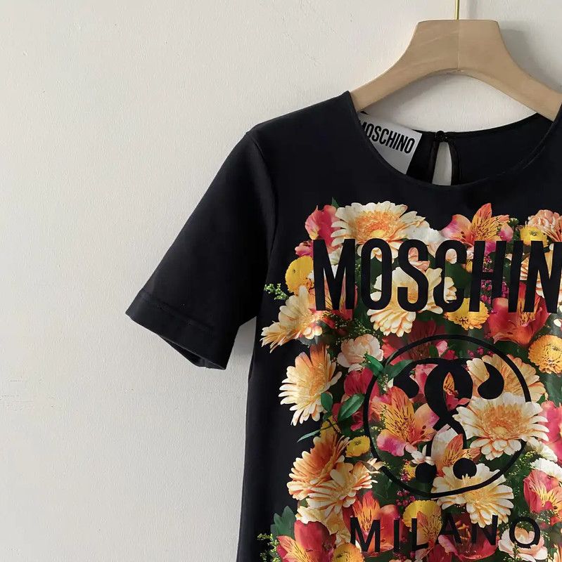 Moschino Moschino Black Floral Print Short Sleeve Dress 0089 Size S / US 4 / IT 40 - 3 Thumbnail