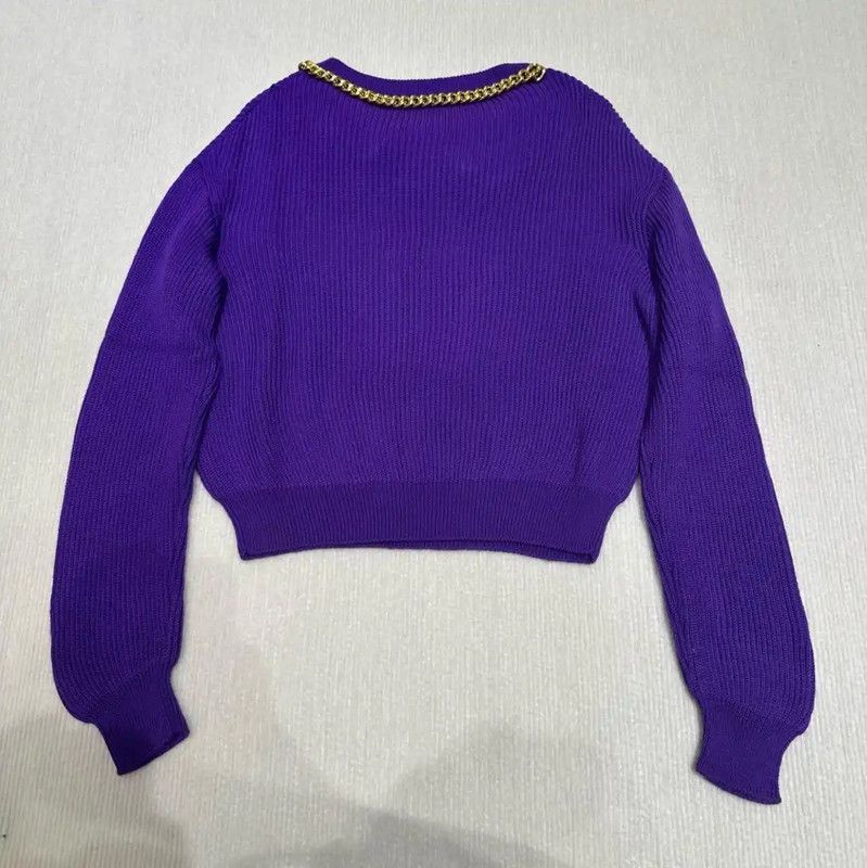 Moschino Moschino Purple Knit Sweater with Embellishments 0089 Size M / US 6-8 / IT 42-44 - 2 Thumbnail
