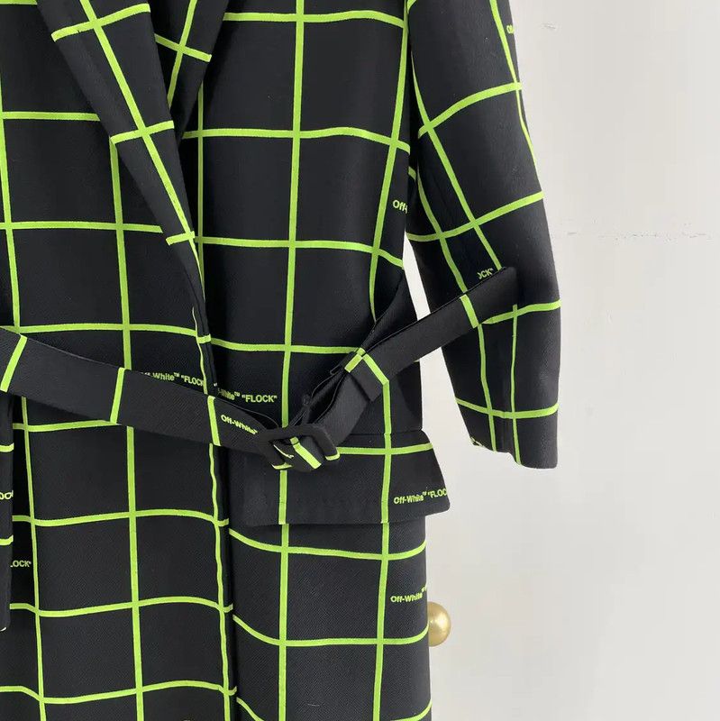 Off-White Off-White Green Plaid Long Coat 0089 Size S / US 4 / IT 40 - 4 Thumbnail