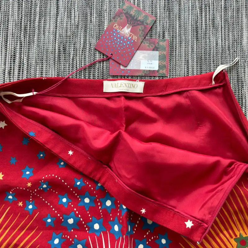 Valentino Valentino Red Printed Wool Blend Skirt 0089 Size 23" - 2 Thumbnail