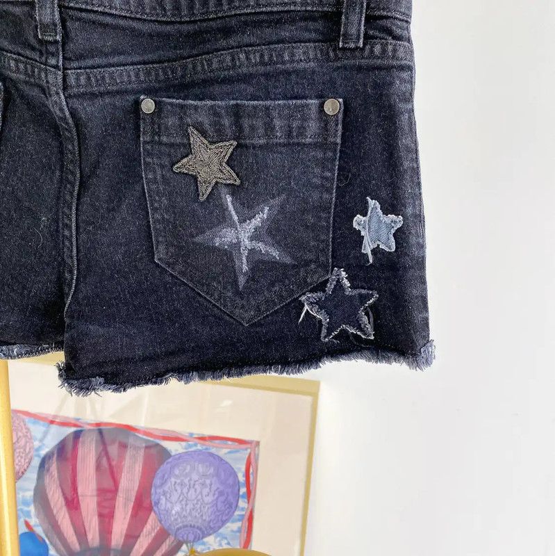 Valentino Valentino Dark Gray Star Denim Shorts 0089 Size 24" / US 00 / IT 34 - 6 Thumbnail
