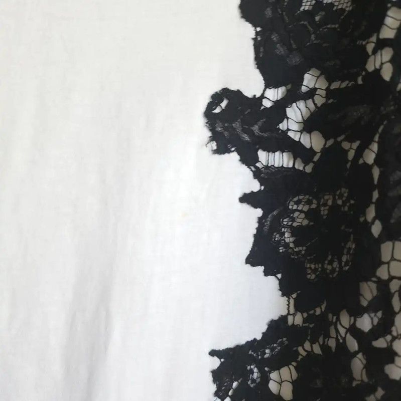 Valentino Valentino Short Sleeve Cotton Tee with Lace Detail 0089 Size M / US 6-8 / IT 42-44 - 4 Thumbnail