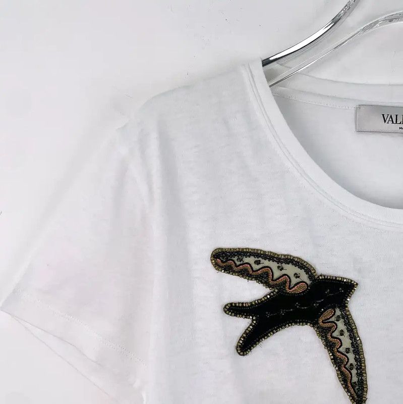 Valentino Valentino White Cotton Women's T-Shirt with Embroidery 0089 Size S / US 4 / IT 40 - 3 Thumbnail