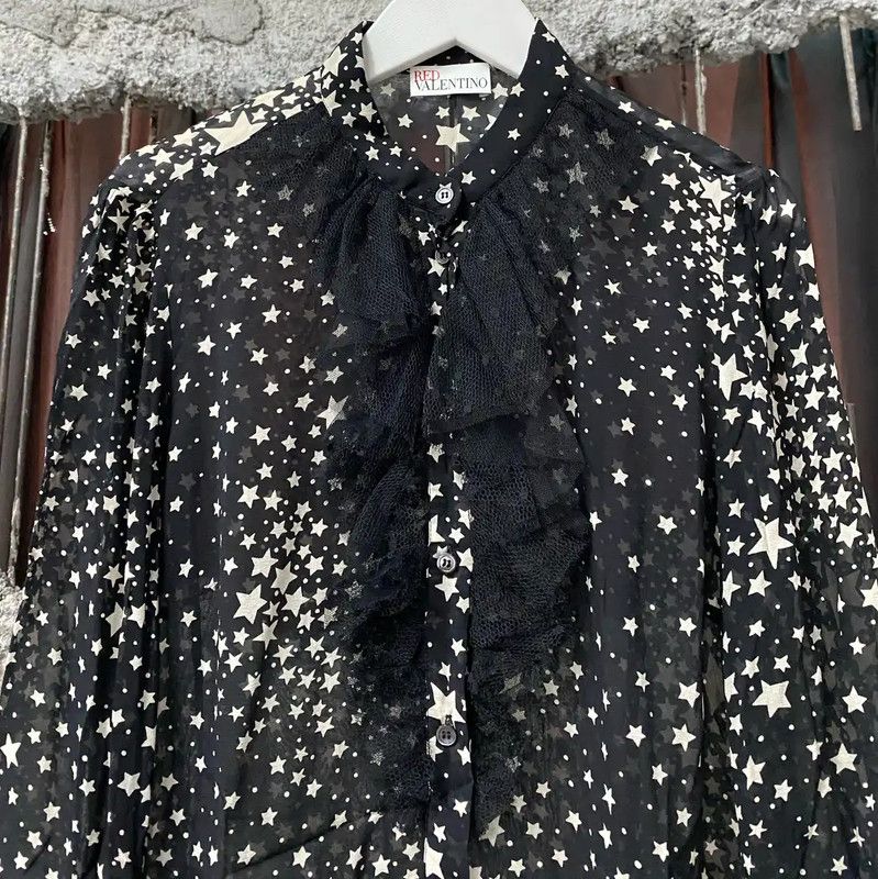 Valentino Valentino Star Print Silk Long Sleeve Shirt 0089 Size ONE SIZE - 3 Thumbnail