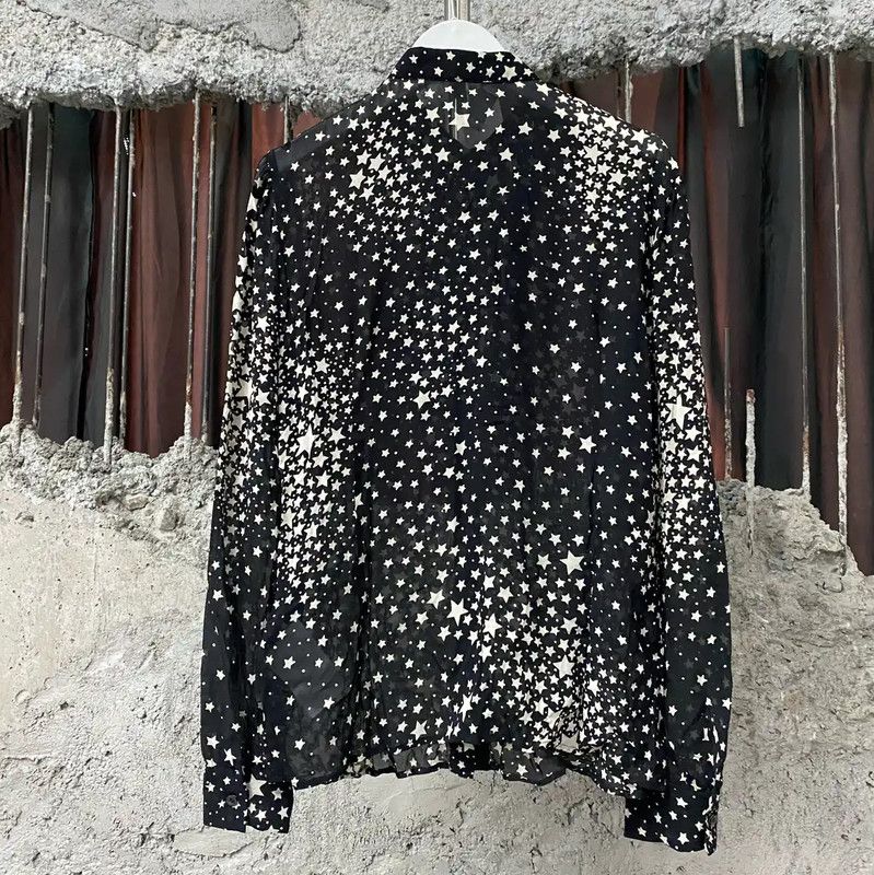 Valentino Valentino Star Print Silk Long Sleeve Shirt 0089 Size ONE SIZE - 2 Thumbnail