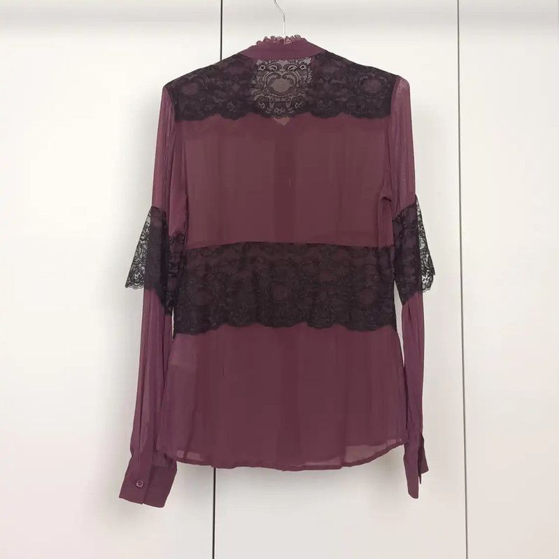 Valentino Valentino Burgundy Silk Long Sleeve Blouse 0089 Size S / US 4 / IT 40 - 2 Thumbnail