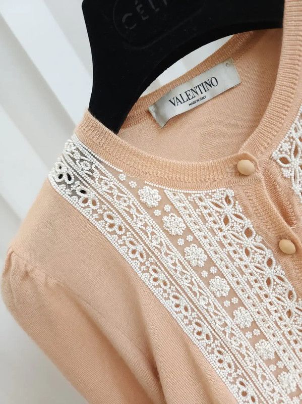 Valentino Valentino Pink Wool Embroidered Cardigan 0089 Size XS / US 0-2 / IT 36-38 - 3 Thumbnail