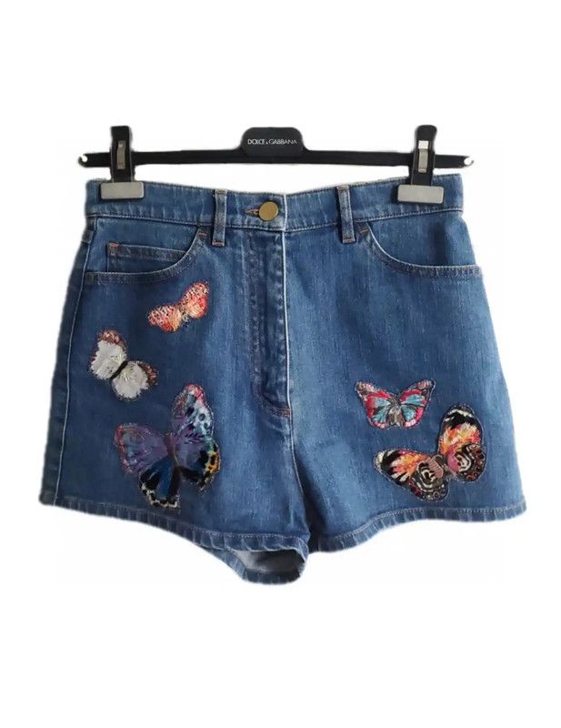 Valentino Valentino Blue Denim Butterfly Embroidered Shorts 0089 Size 23" - 2 Thumbnail