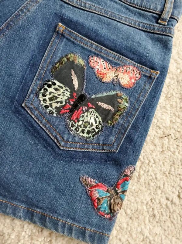 Valentino Valentino Blue Denim Butterfly Embroidered Shorts 0089 Size 23" - 5 Thumbnail
