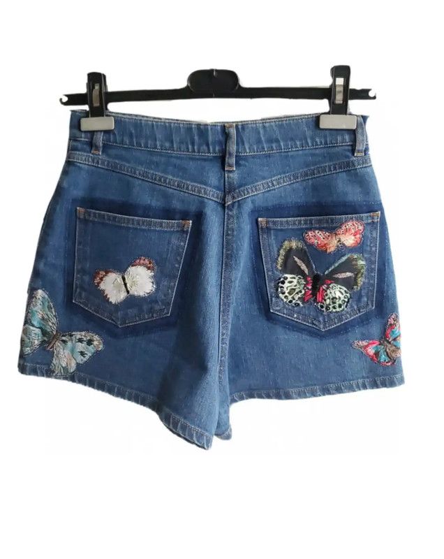 Valentino Valentino Blue Denim Butterfly Embroidered Shorts 0089 Size 23" - 3 Thumbnail