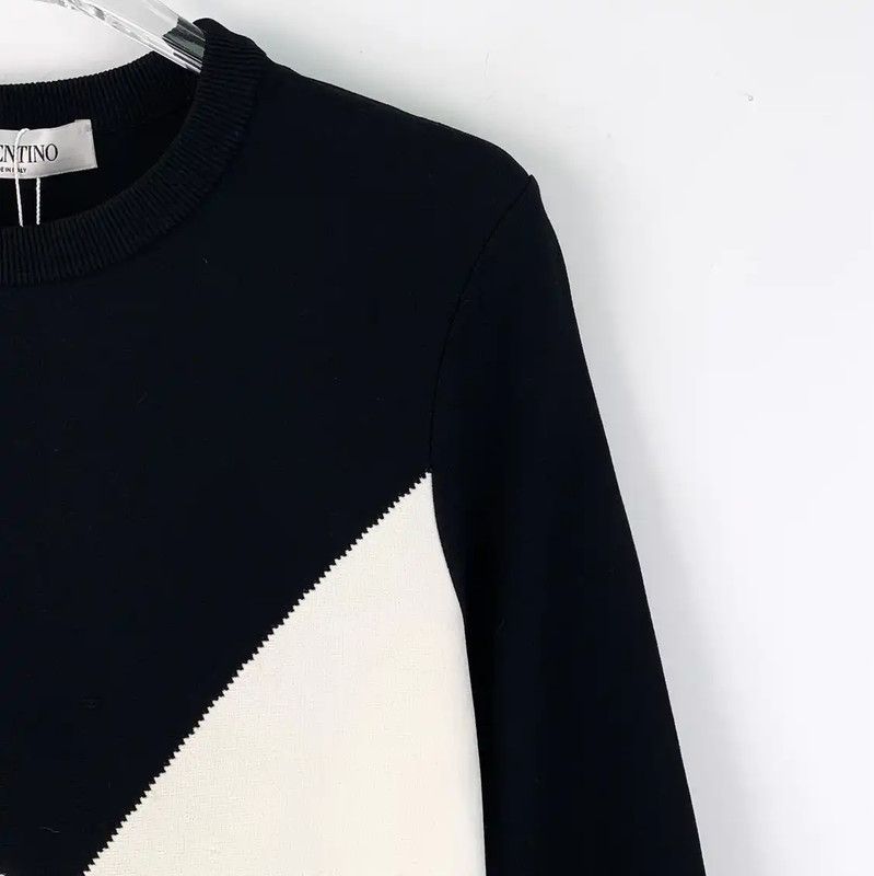Valentino Valentino Black Midi Dress with White Detailing 0089 Size M / US 6-8 / IT 42-44 - 3 Thumbnail