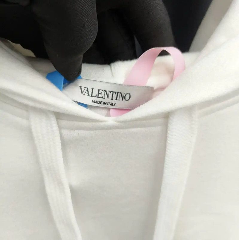 Valentino Valentino White Women's Hoodie with Red Detail 0089 Size L / US 10 / IT 46 - 4 Thumbnail
