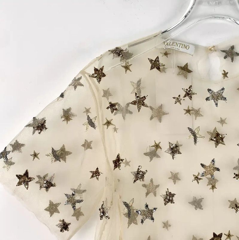 Valentino Valentino Women's Sheer Star Print T-Shirt 0089 Size M / US 6-8 / IT 42-44 - 3 Thumbnail