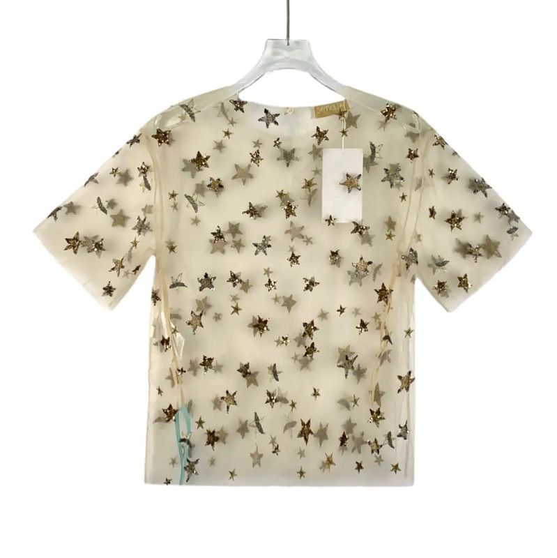 Valentino Valentino Women's Sheer Star Print T-Shirt 0089 Size M / US 6-8 / IT 42-44 - 2 Thumbnail