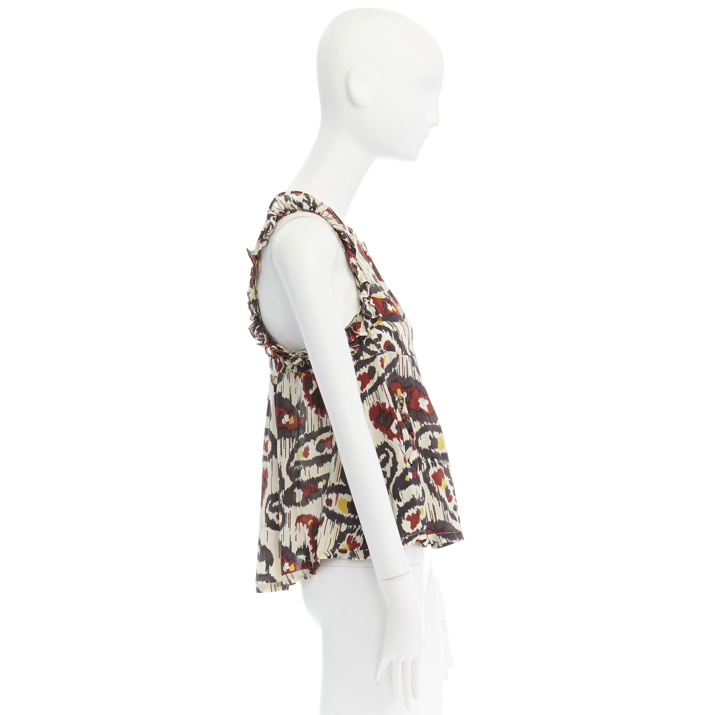 Isabel Marant ISABEL MARANT Ikat cream ethnic print silk ruffle cut-out top FR34 XS US2 UK6 Size XS / US 0-2 / IT 36-38 - 3 Thumbnail