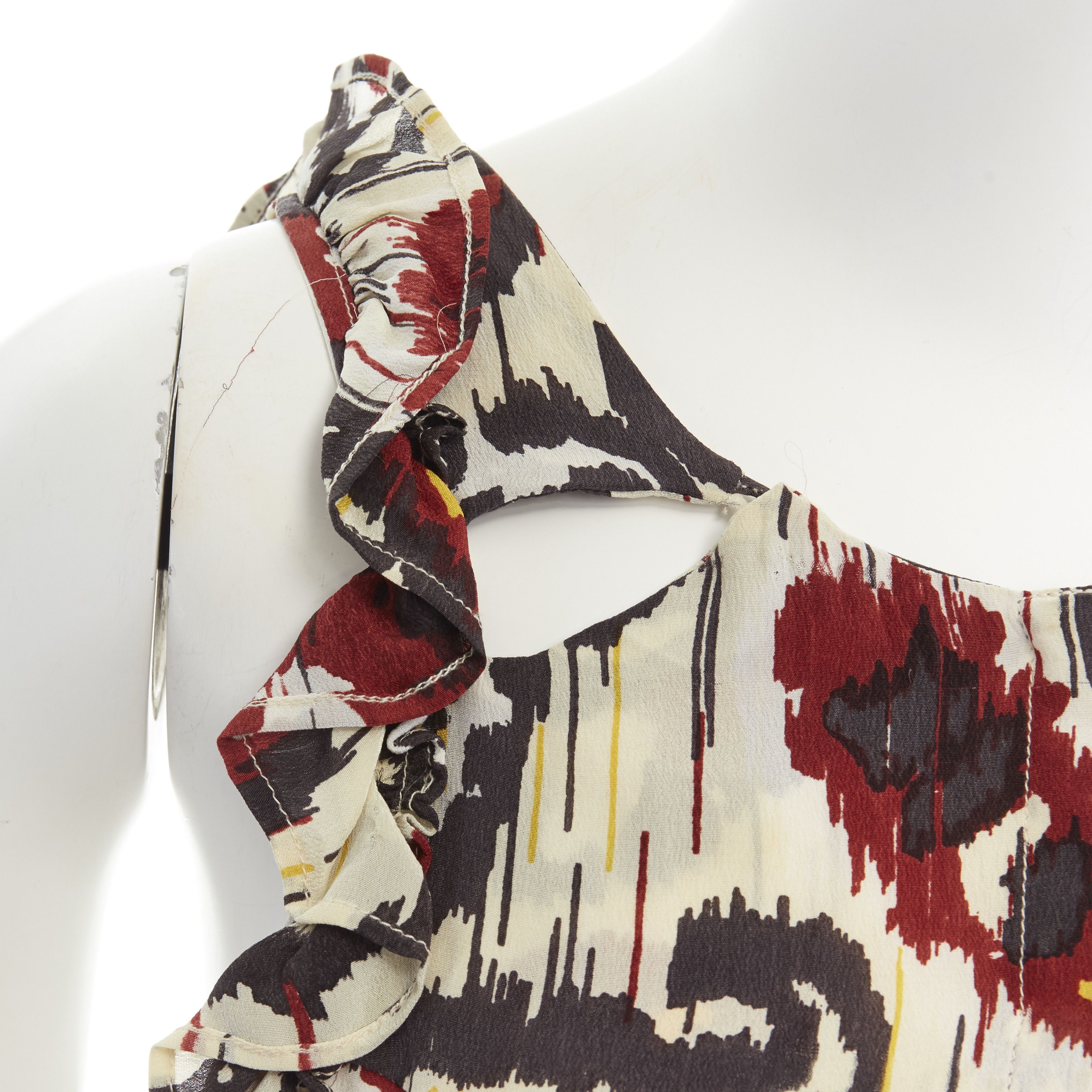 Isabel Marant ISABEL MARANT Ikat cream ethnic print silk ruffle cut-out top FR34 XS US2 UK6 Size XS / US 0-2 / IT 36-38 - 6 Thumbnail