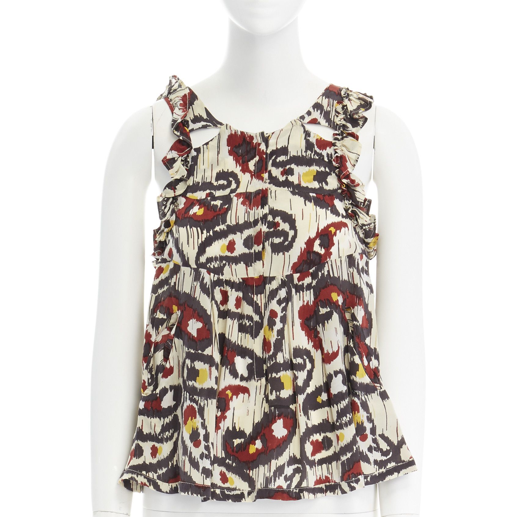 Isabel Marant ISABEL MARANT Ikat cream ethnic print silk ruffle cut-out top FR34 XS US2 UK6 Size XS / US 0-2 / IT 36-38 - 10 Thumbnail