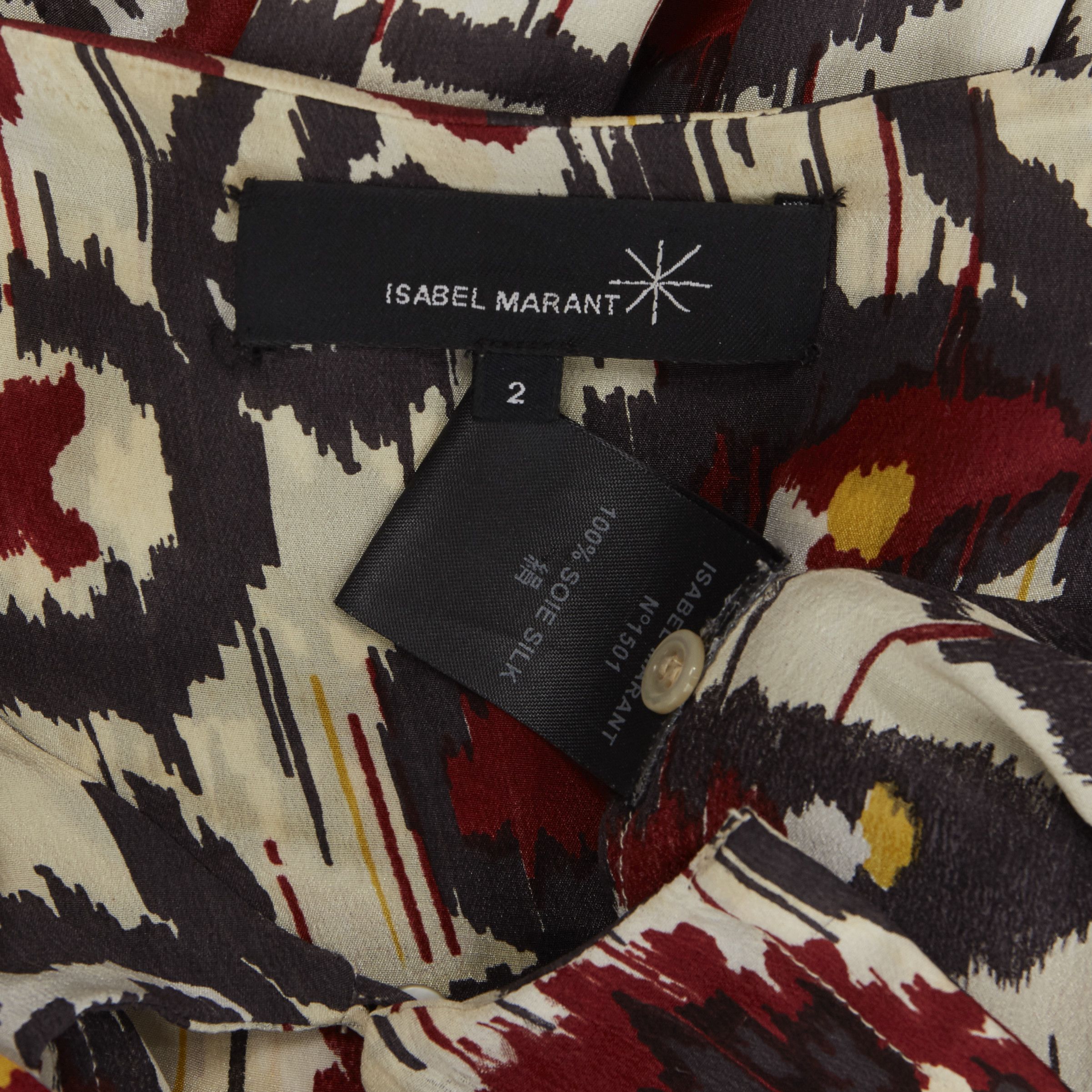 Isabel Marant ISABEL MARANT Ikat cream ethnic print silk ruffle cut-out top FR34 XS US2 UK6 Size XS / US 0-2 / IT 36-38 - 9 Thumbnail