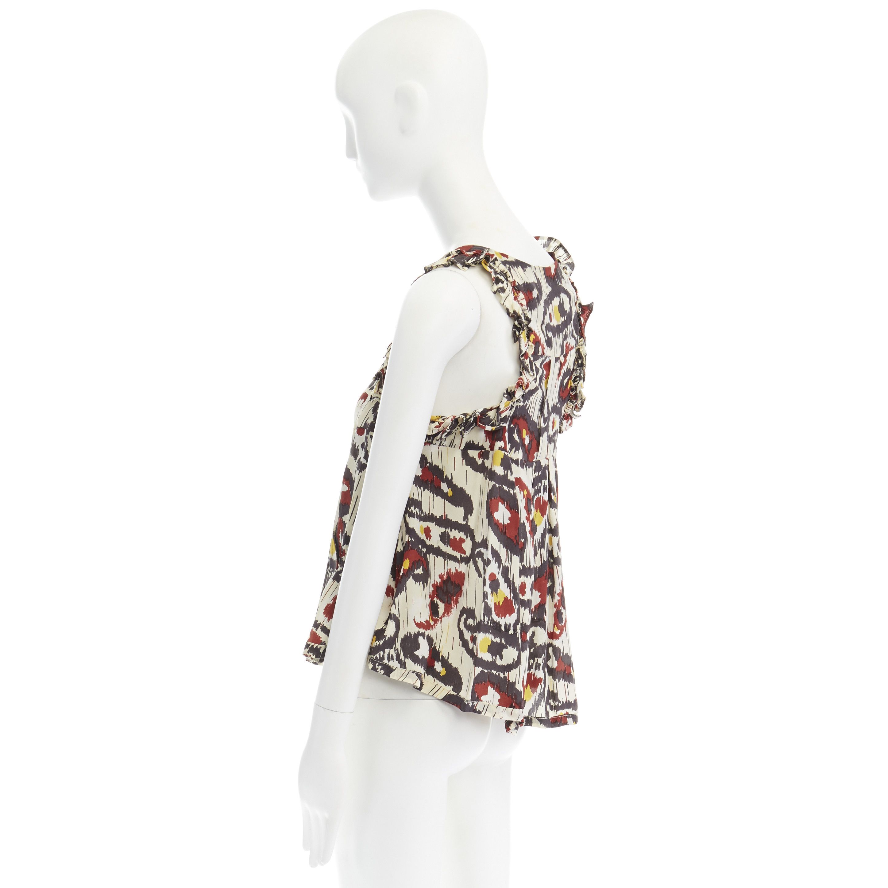 Isabel Marant ISABEL MARANT Ikat cream ethnic print silk ruffle cut-out top FR34 XS US2 UK6 Size XS / US 0-2 / IT 36-38 - 5 Thumbnail