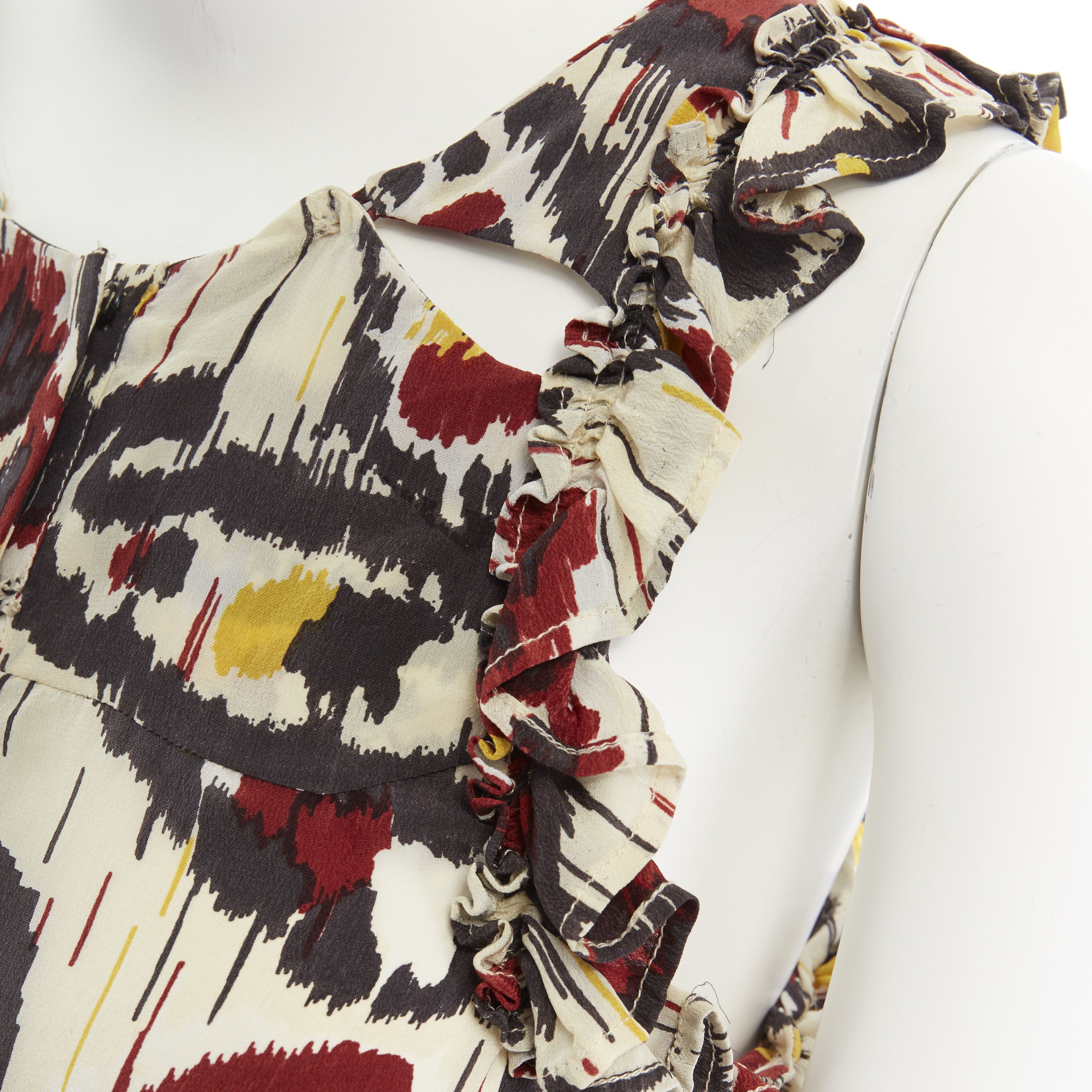 Isabel Marant ISABEL MARANT Ikat cream ethnic print silk ruffle cut-out top FR34 XS US2 UK6 Size XS / US 0-2 / IT 36-38 - 7 Thumbnail