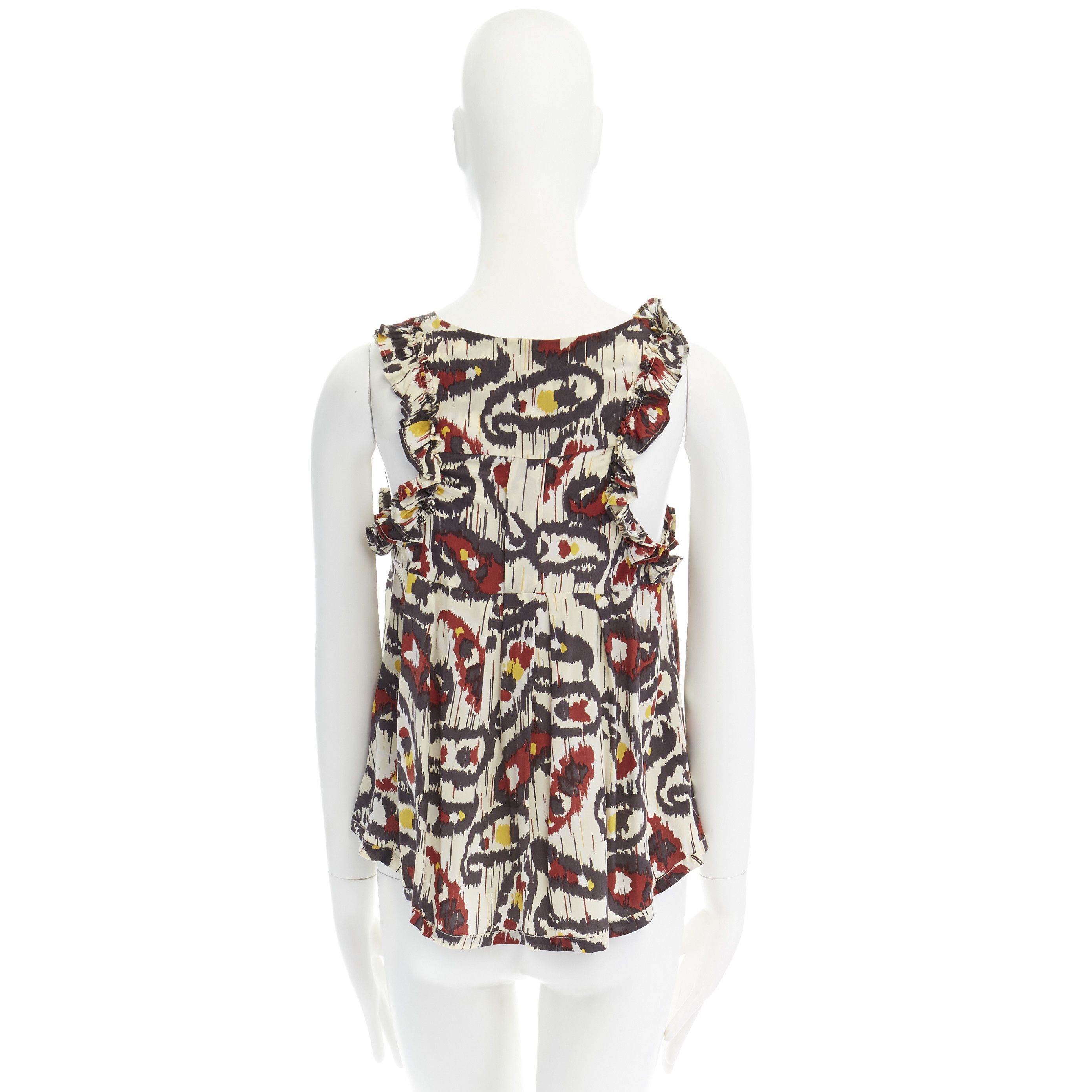 Isabel Marant ISABEL MARANT Ikat cream ethnic print silk ruffle cut-out top FR34 XS US2 UK6 Size XS / US 0-2 / IT 36-38 - 4 Thumbnail